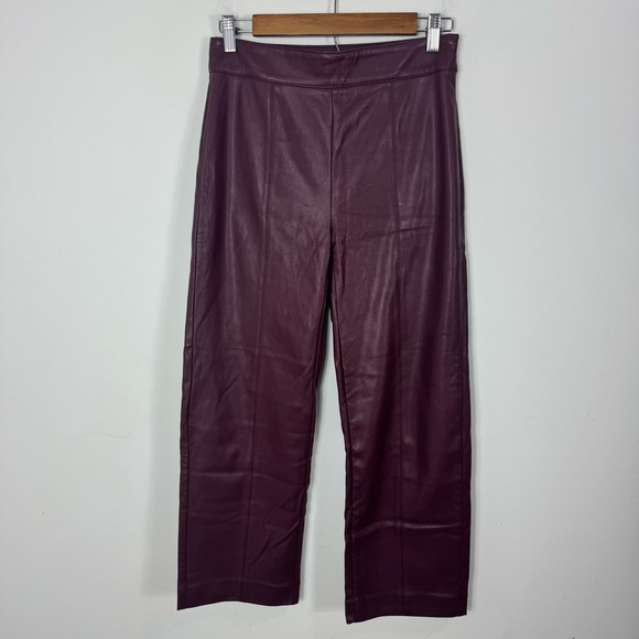 Ann Taylor Burgundy Faux Leather Straight Leg Pants Size 00 - Picture 2 of 13